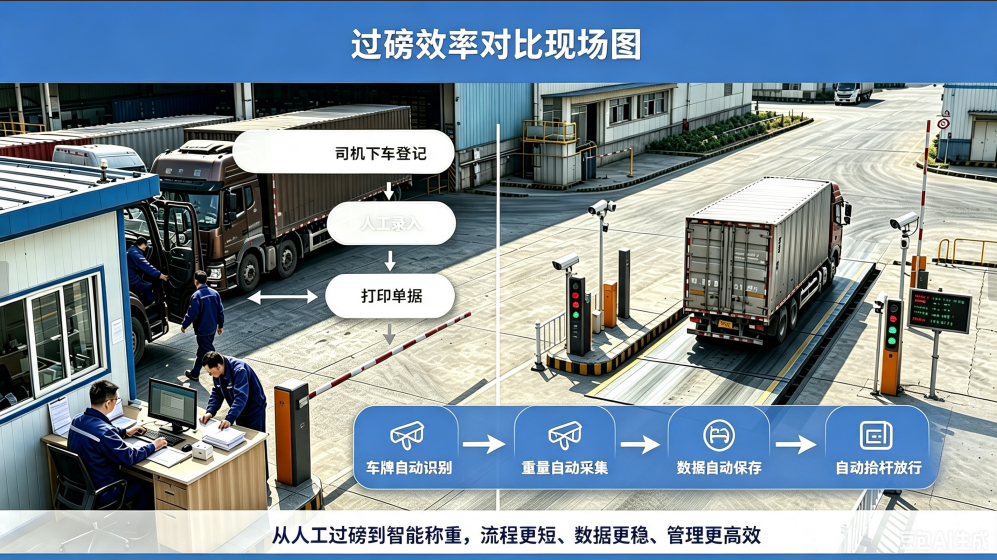 智能称重系统过磅效率对比示意图 智能称重系统过磅效率对比示意图